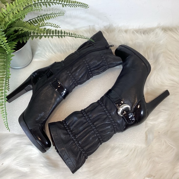 VIA SPIGA LEATHER MID CALF BOOTS BUCKLES SZ 7.5 - Picture 4 of 10